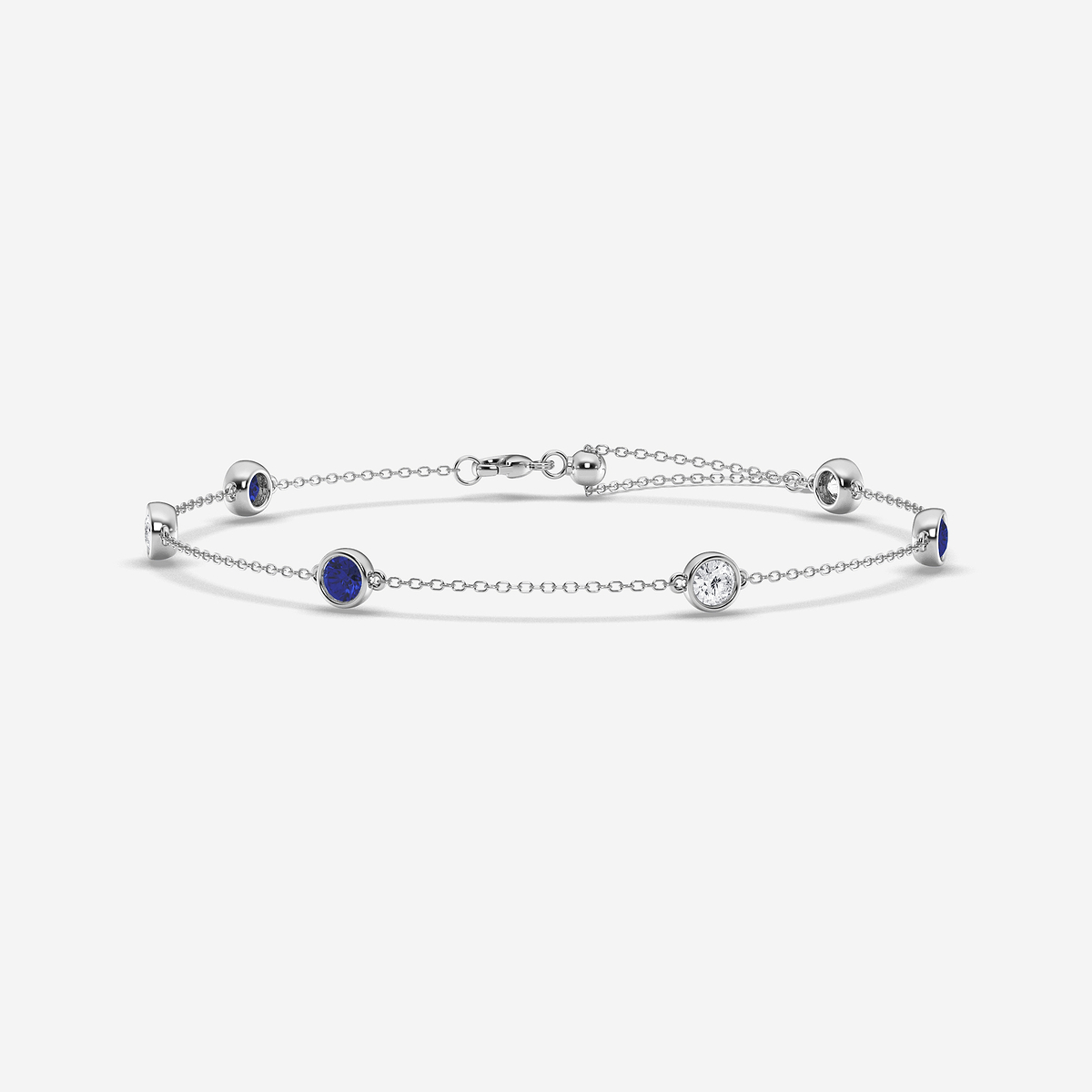 1 1/4 Round Cut Created Sapphire and Round Lab Grown Diamond Anklet
