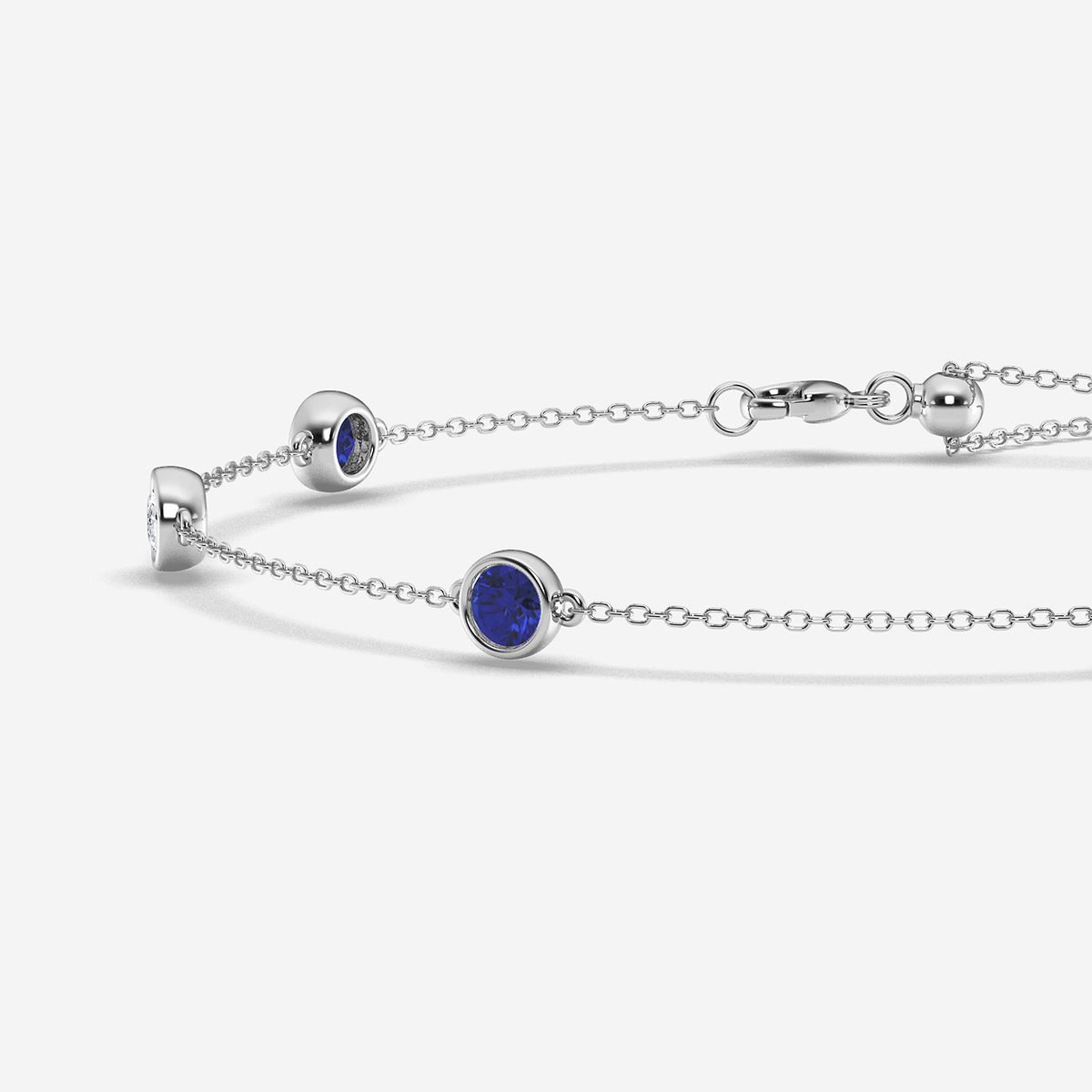 Additional Image 1 for  1 1/4 Round Cut Created Sapphire and Round Lab Grown Diamond Anklet