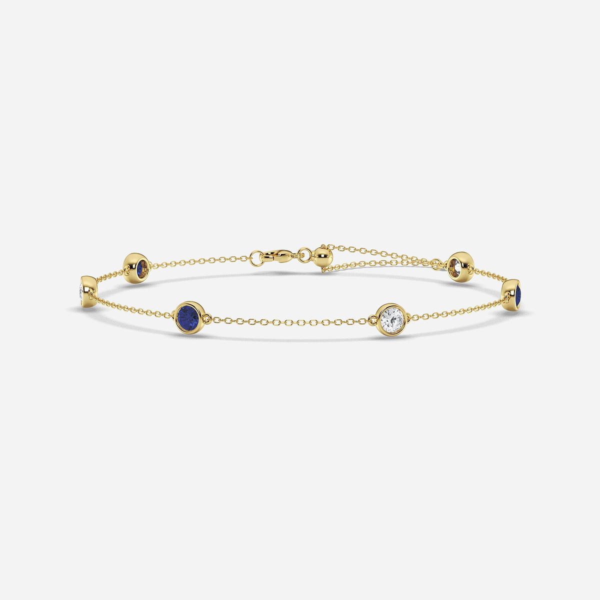 1 1/4 Round Cut Created Sapphire and Round Lab Grown Diamond Anklet