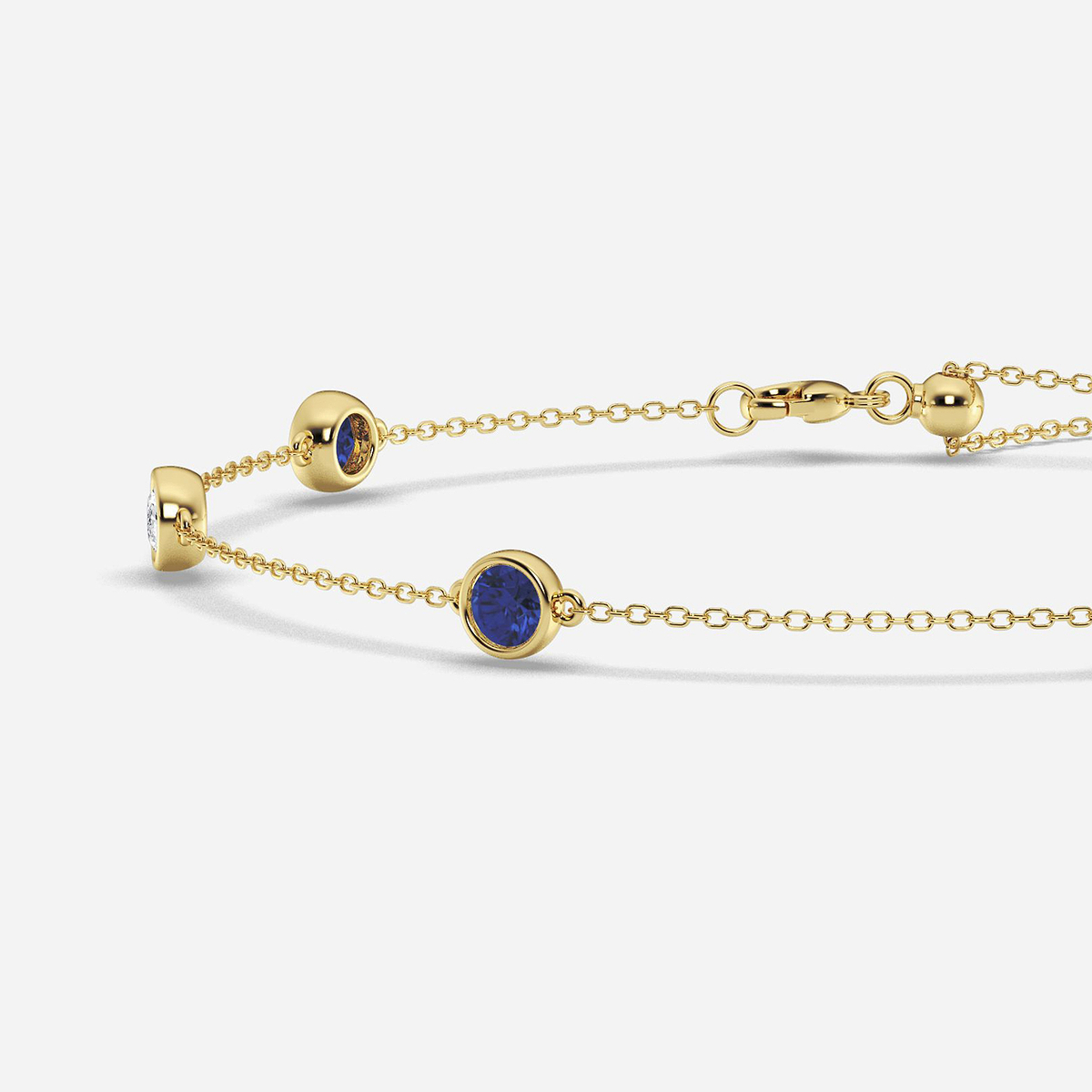 Additional Image 1 for  1 1/4 Round Cut Created Sapphire and Round Lab Grown Diamond Anklet