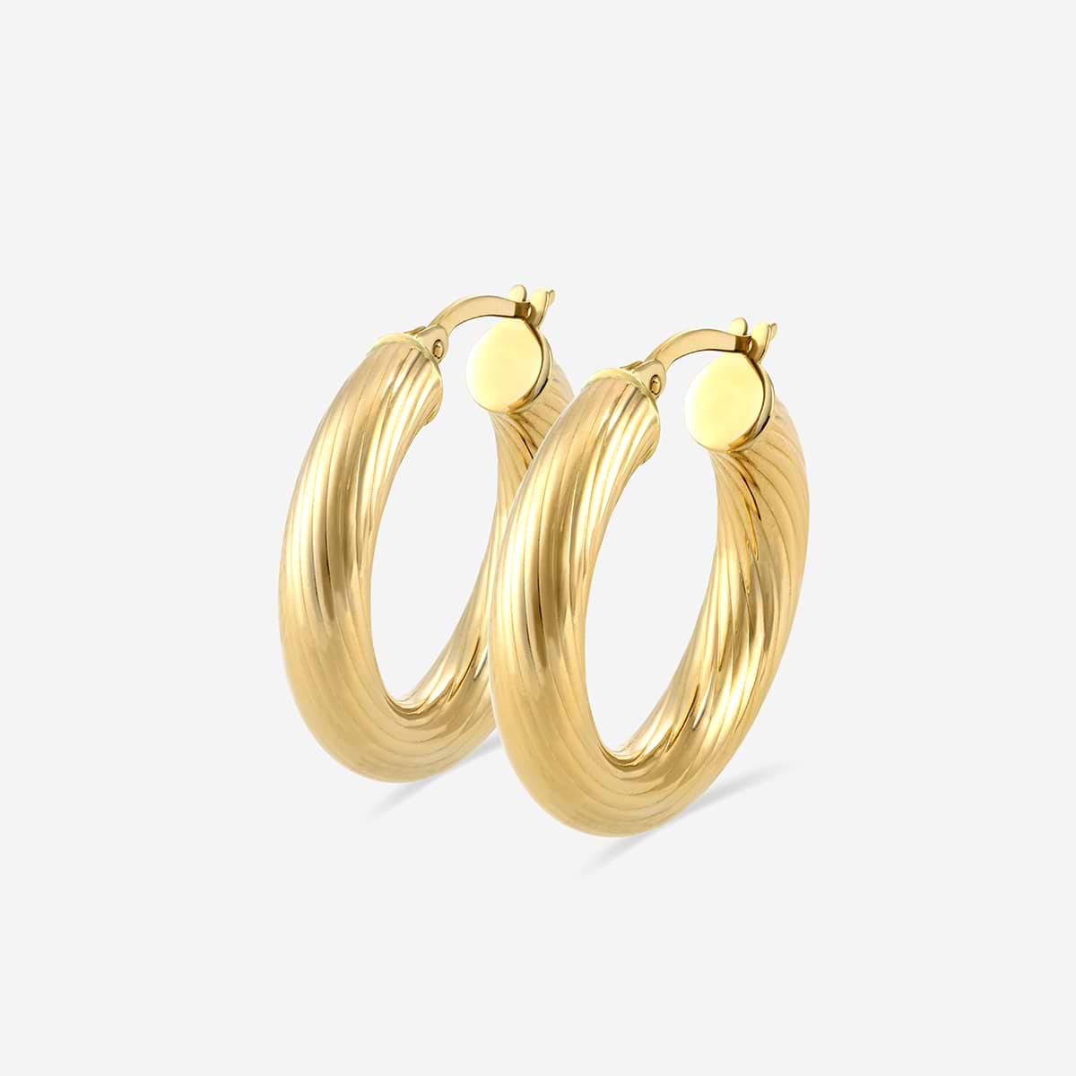 Texture Round Hoop Earrings - 15mm Diameter 14K Yellow Gold