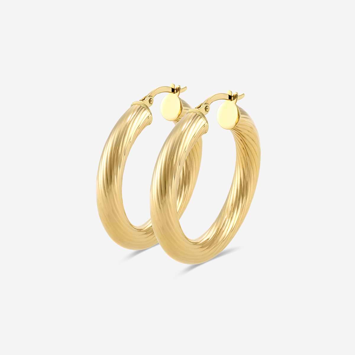 Texture Round Hoop Earrings 20mm Diameter 14K Yellow Gold