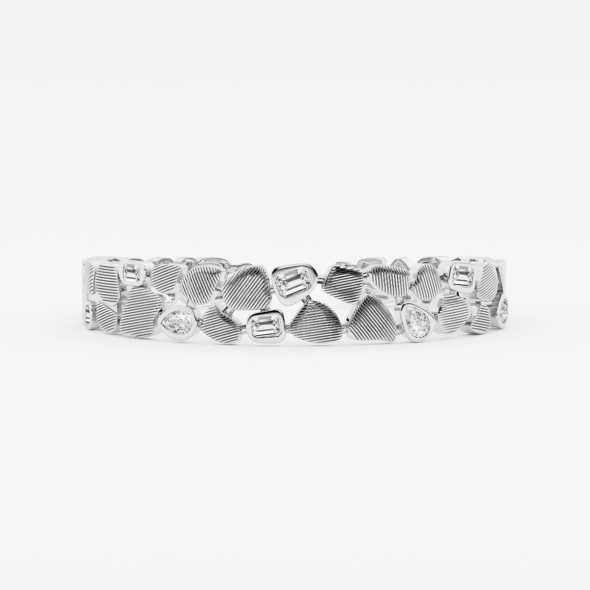 2 7/8 ctw Multi-Shape Lab Grown Diamond Pebbles Hinged Bangle Bracelet - 7 Inches