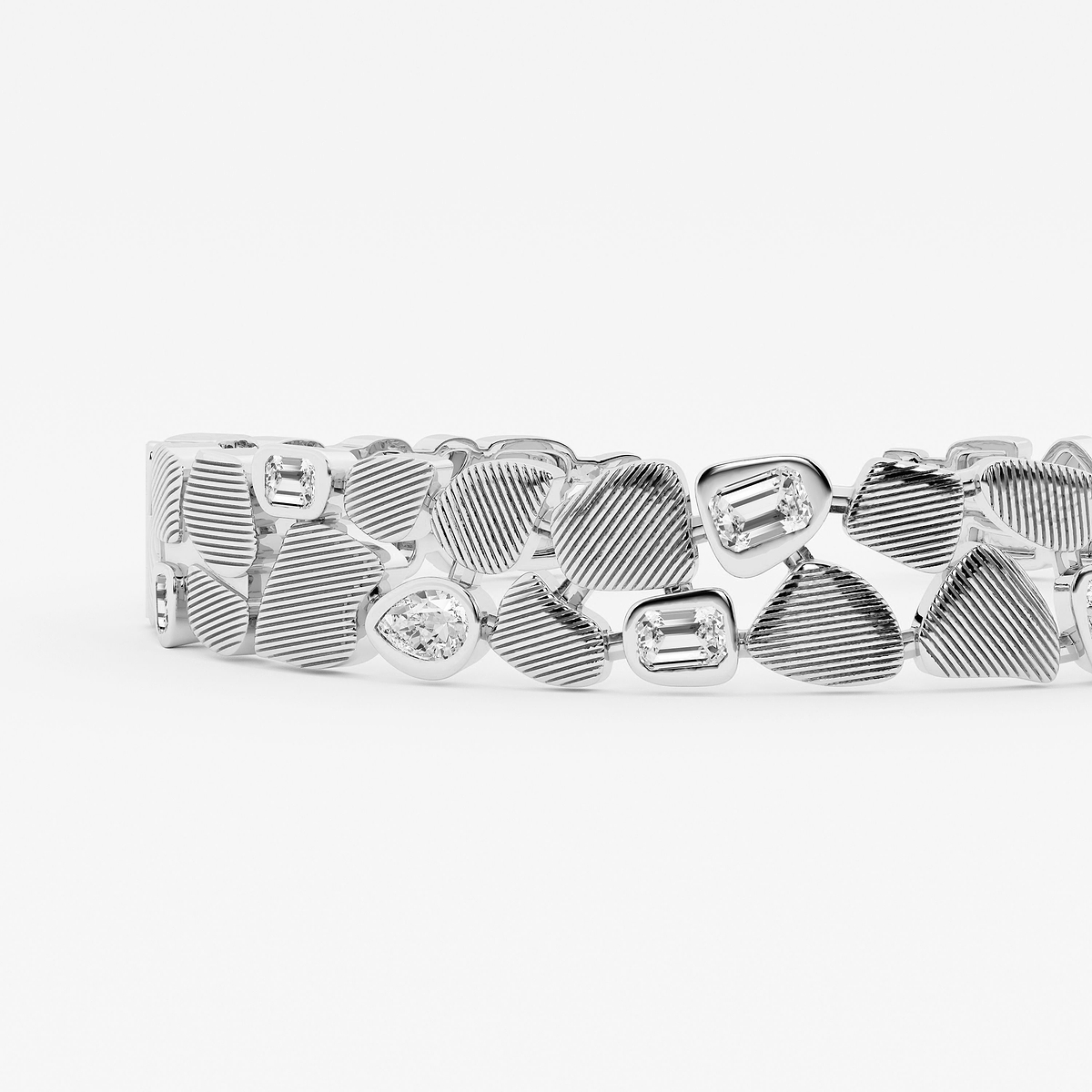 Additional Image 1 for  2 7/8 ctw Multi-Shape Lab Grown Diamond Pebbles Hinged Bangle Bracelet - 7 Inches