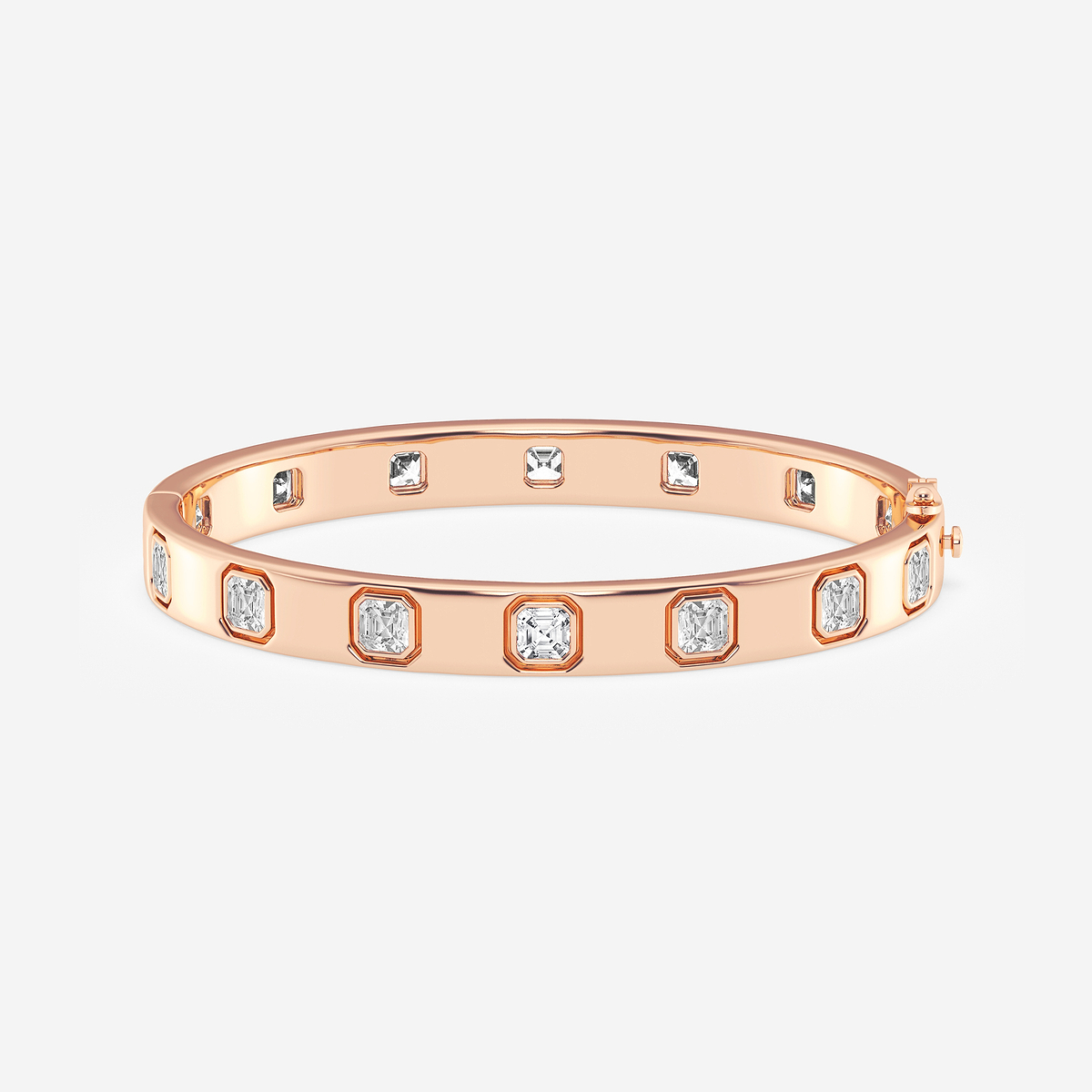 10 3/4 ctw Asscher Lab Grown Diamond Bangle Bracelet Inches 14K Rose  Gold, F, VS2