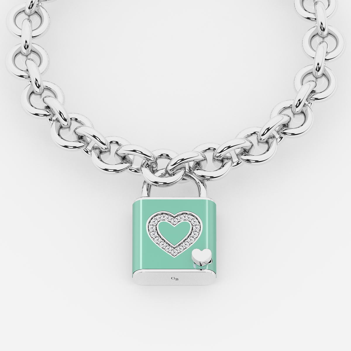 1/4 ctw Round Lab Grown Diamond Heart Design Lock Bracelet with Forest Ceramic