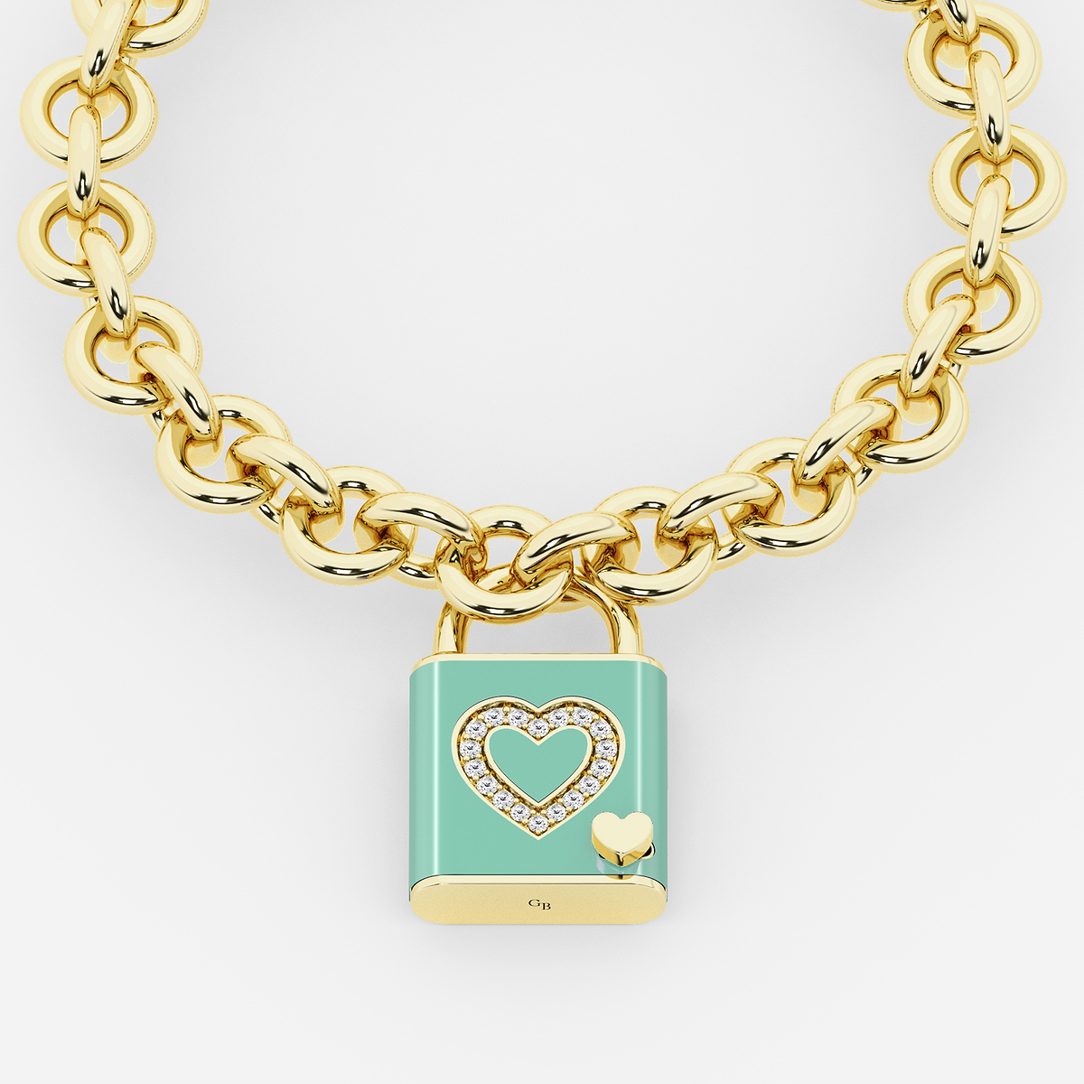 1/4 ctw Round Lab Grown Diamond Heart Design Lock Bracelet with Forest Ceramic