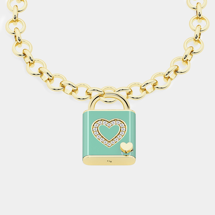 1/4 ctw Round Lab Grown Diamond Heart Design Lock Bracelet with Forest Ceramic