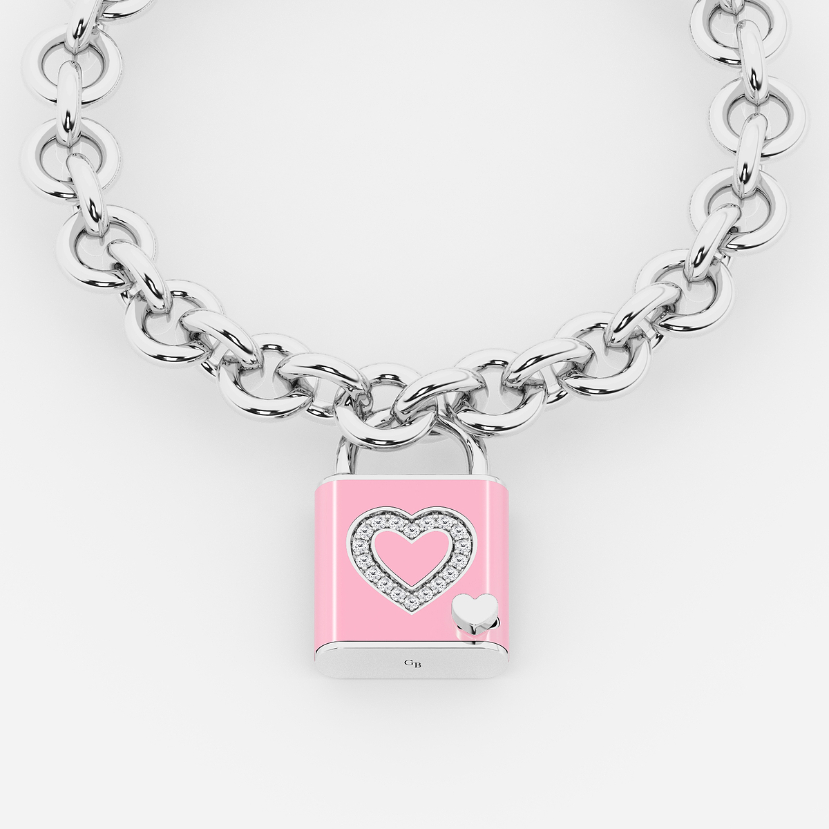 1/4 ctw Round Lab Grown Diamond Heart Design Lock Bracelet with Blush Ceramic