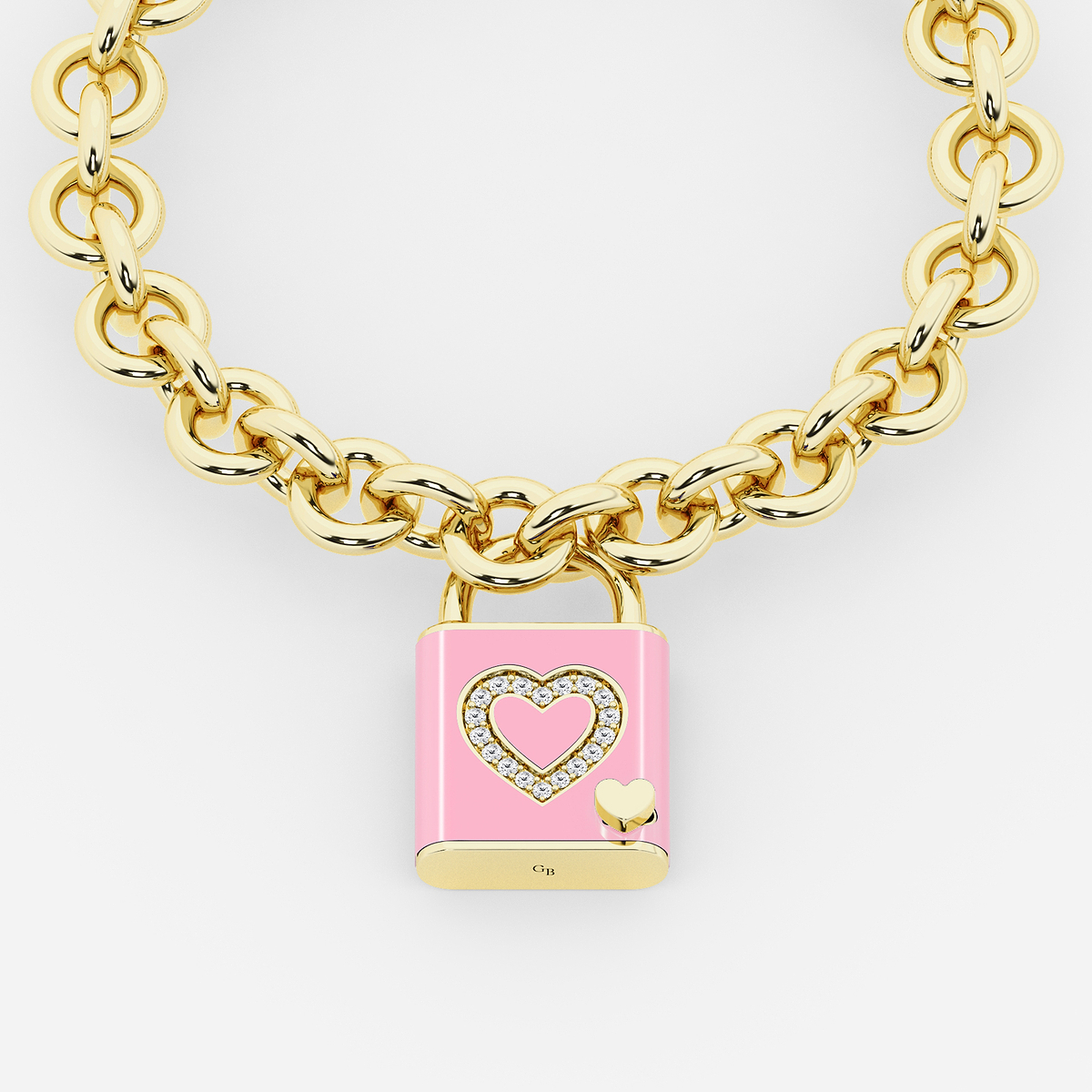 1/4 ctw Round Lab Grown Diamond Heart Design Lock Bracelet with Blush Ceramic