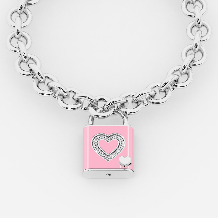 1/4 ctw Round Lab Grown Diamond Heart Design Lock Bracelet with Blush Ceramic