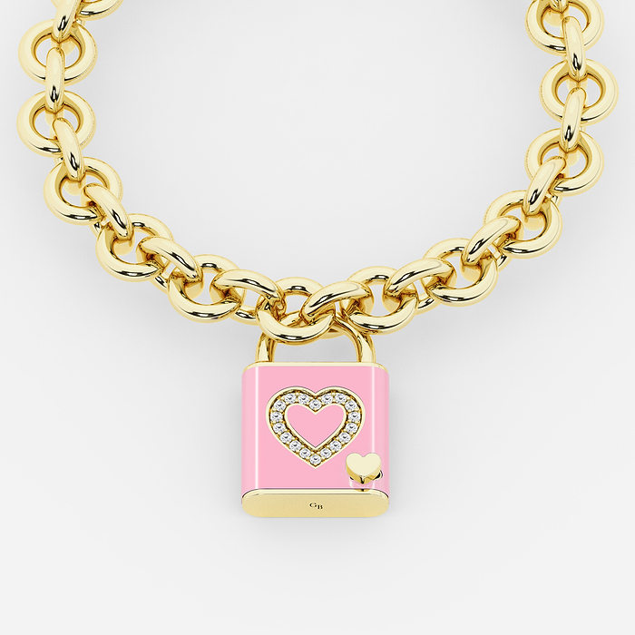 1/4 ctw Round Lab Grown Diamond Heart Design Lock Bracelet with Blush Ceramic