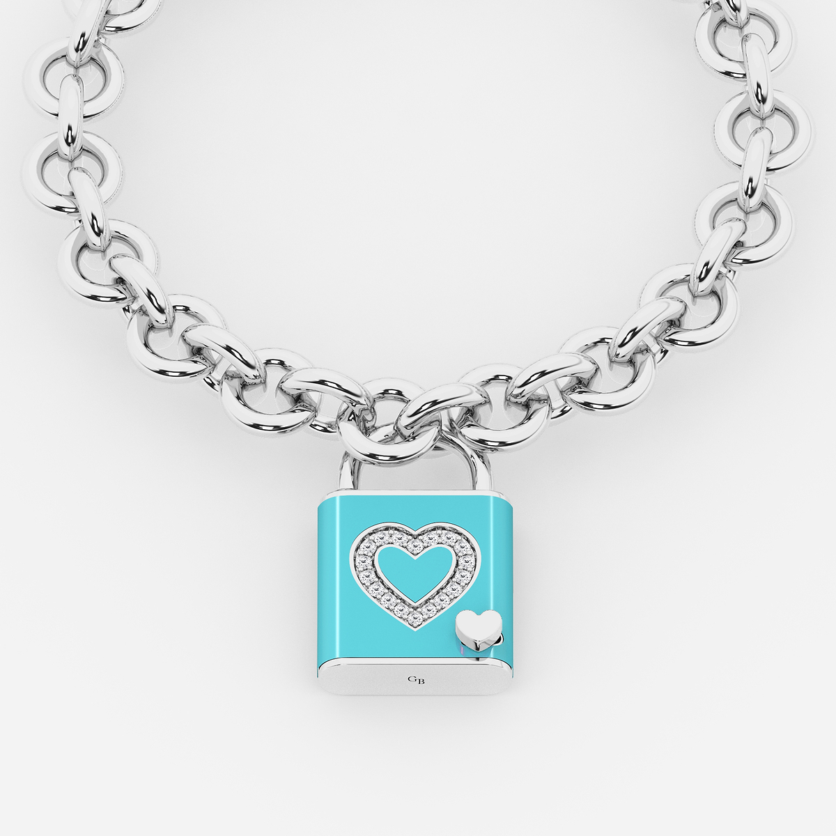 1/4 ctw Round Lab Grown Diamond Heart Design Lock Bracelet with Sky Ceramic