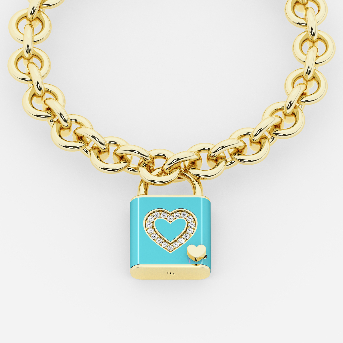 1/4 ctw Round Lab Grown Diamond Heart Design Lock Bracelet with Sky Ceramic