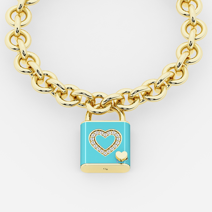 1/4 ctw Round Lab Grown Diamond Heart Design Lock Bracelet with Sky Ceramic