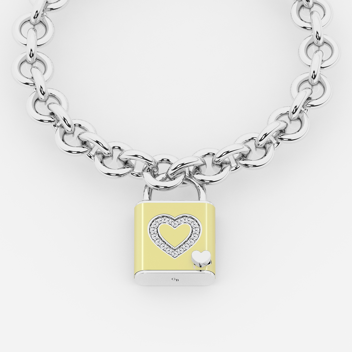 1/4 ctw Round Lab Grown Diamond Heart Design Lock Bracelet with Butter Ceramic