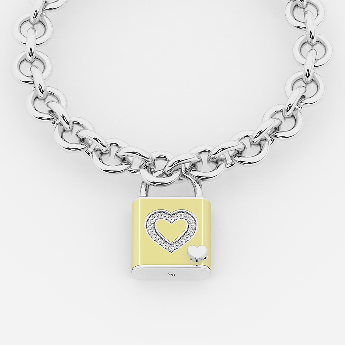 1/4 ctw Round Lab Grown Diamond Heart Design Lock Bracelet with Butter Ceramic