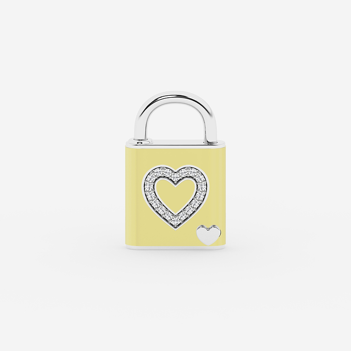 Pont Des Arts Butter - 1/4 ctw Round Lab Grown Diamond Heart Design Lock Bracelet with Butter Ceramic