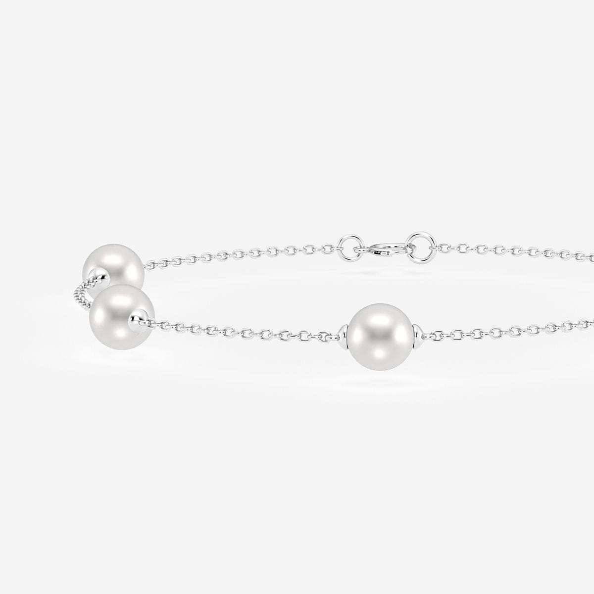 5.5 - 6.0 mm Cultured Freshwater Pearl Station Chain Bracelet - 7 Inches 14K White Gold