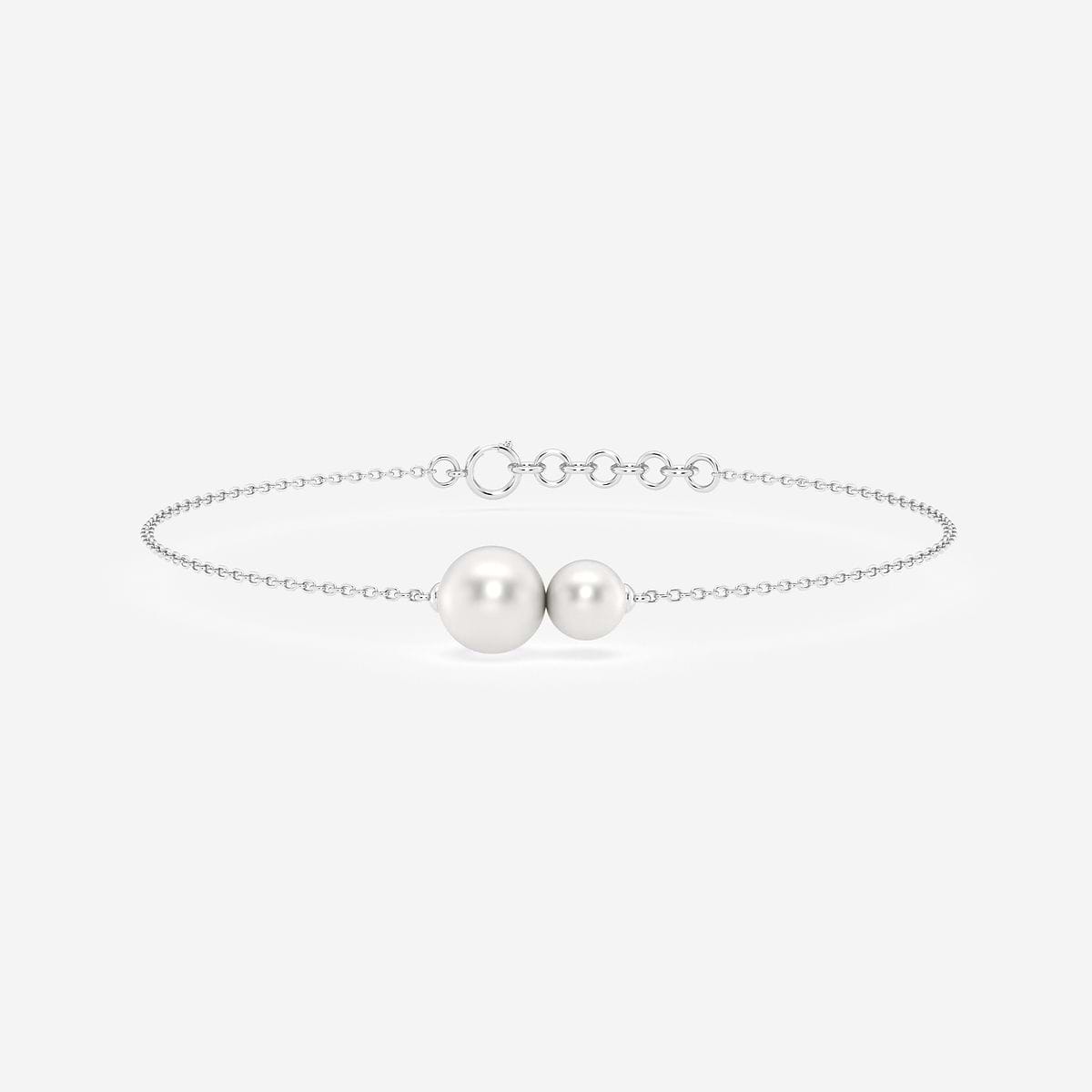 5.5 - 8.0 mm Cultured Freshwater Pearl Double Stone Adjustable Chain Bracelet - 7-8 Inches 14K White Gold