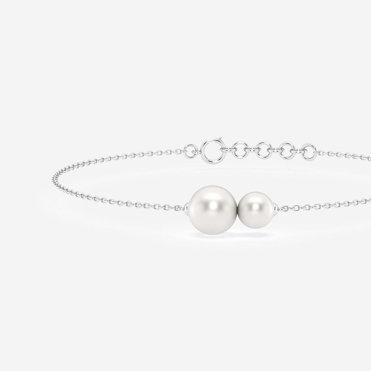 5.5 - 8.0 mm Cultured Freshwater Pearl Double Stone Adjustable Chain Bracelet - 7-8 Inches 14K White Gold