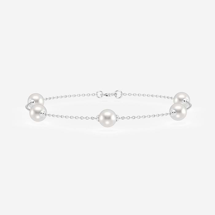 5.5 - 8.0 mm Cultured Freshwater Pearl Double Stone Adjustable Chain Bracelet - 7-8 Inches 14K White Gold