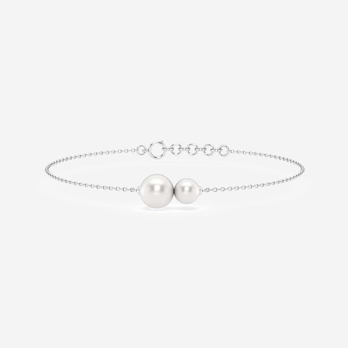 6.5 - 7.0 mm Cultured Freshwater Pearl and 1/2 ctw Lab Grown Diamond Alternating Adjustable Chain Bracelet - 7-8 Inches 14K White Gold