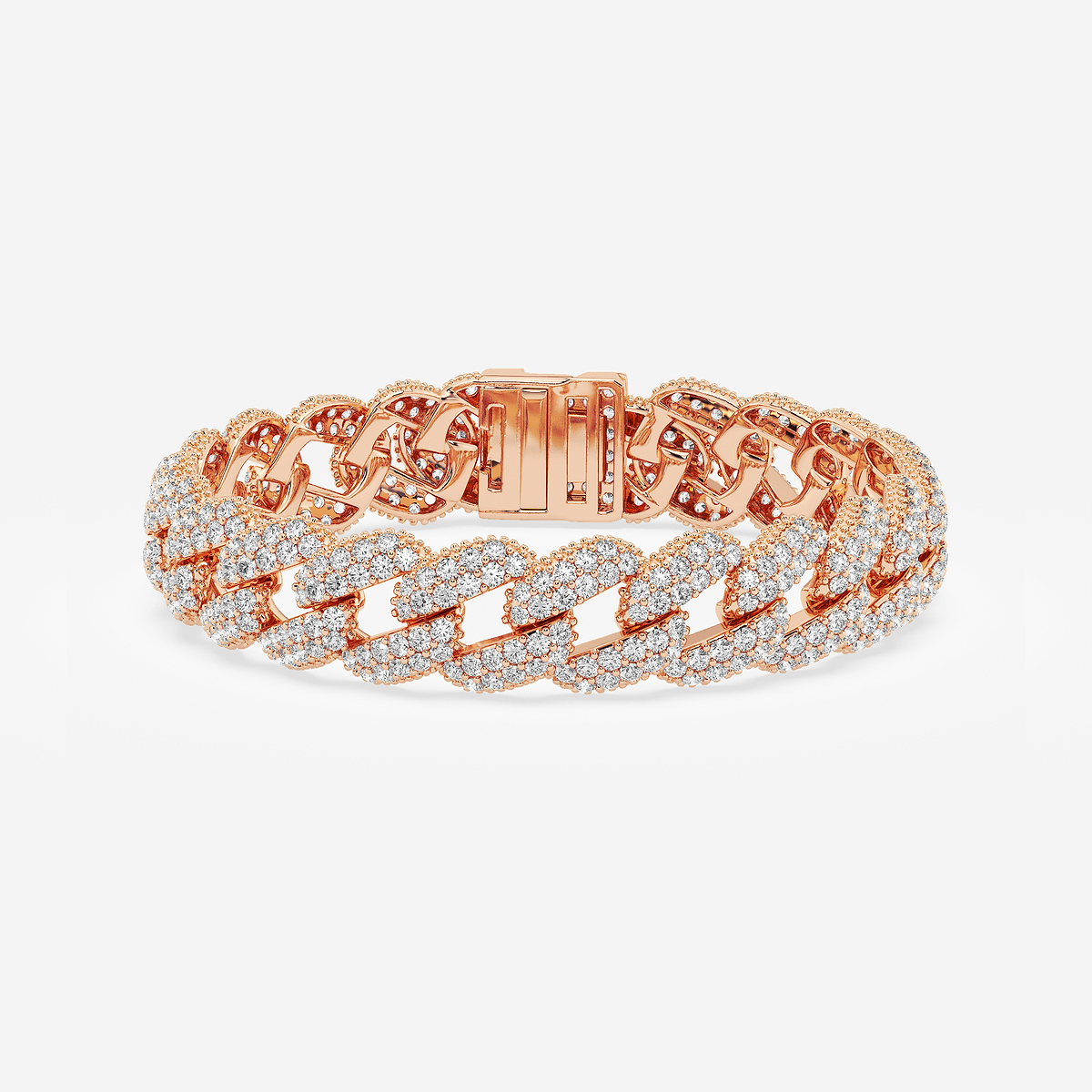 25 ctw Round Lab Grown Diamond Cuban Link Bracelet - 10 Inches 14K Rose Gold, F, VS2