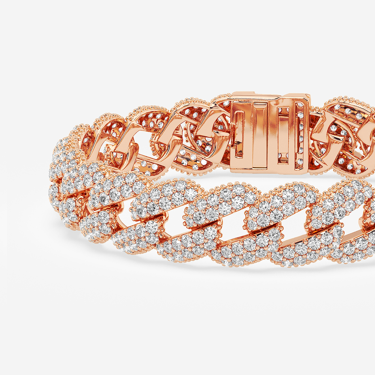 25 ctw Round Lab Grown Diamond Cuban Link Bracelet - 10 Inches 14K Rose Gold, F, VS2