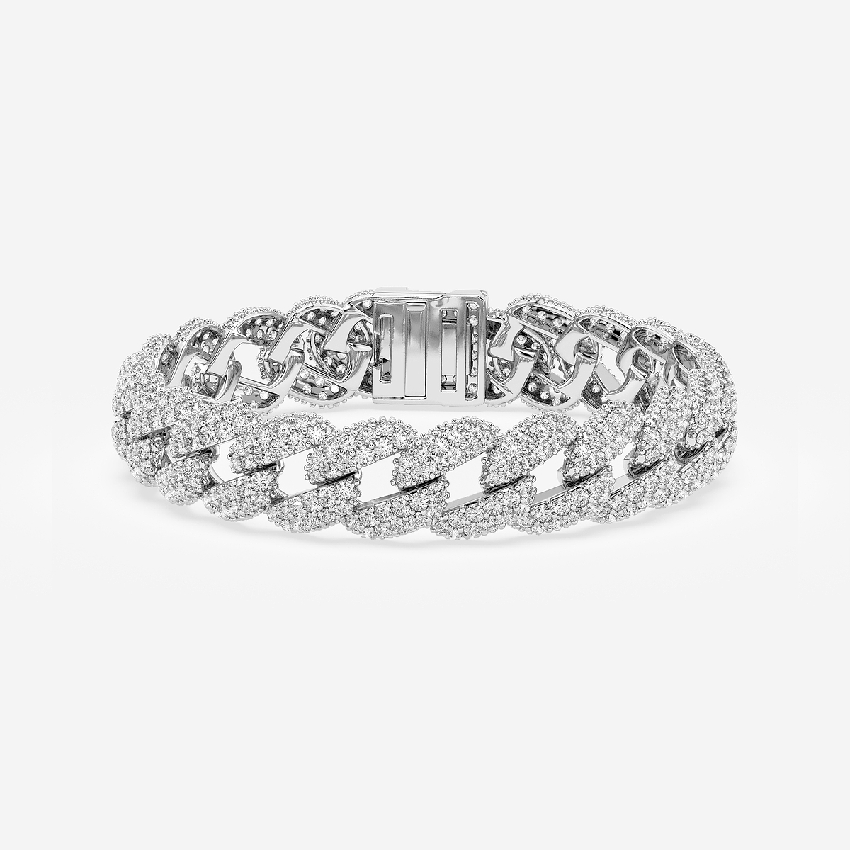 16 ctw Round Lab Grown Diamond Cuban Link Bracelet - 8.75 Inches 14K White Gold, FG, VS2+