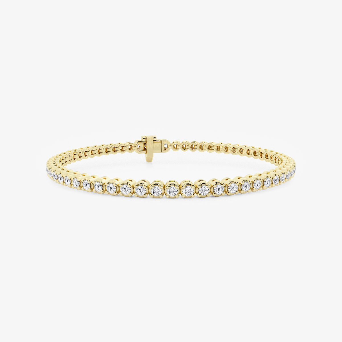 2 ctw Round Lab Grown Diamond Four-Prong Tennis Bracelet - 8 Inches 14K Yellow Gold, FG, VS2+