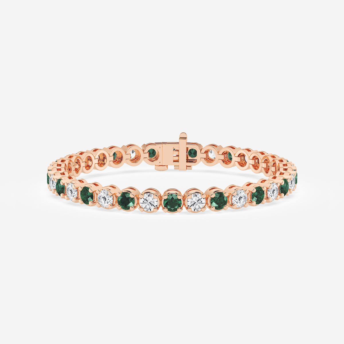 8 ctw Round Created Emerald and Round Lab Grown Diamond Four-Prong Tennis Bracelet - 8 Inches