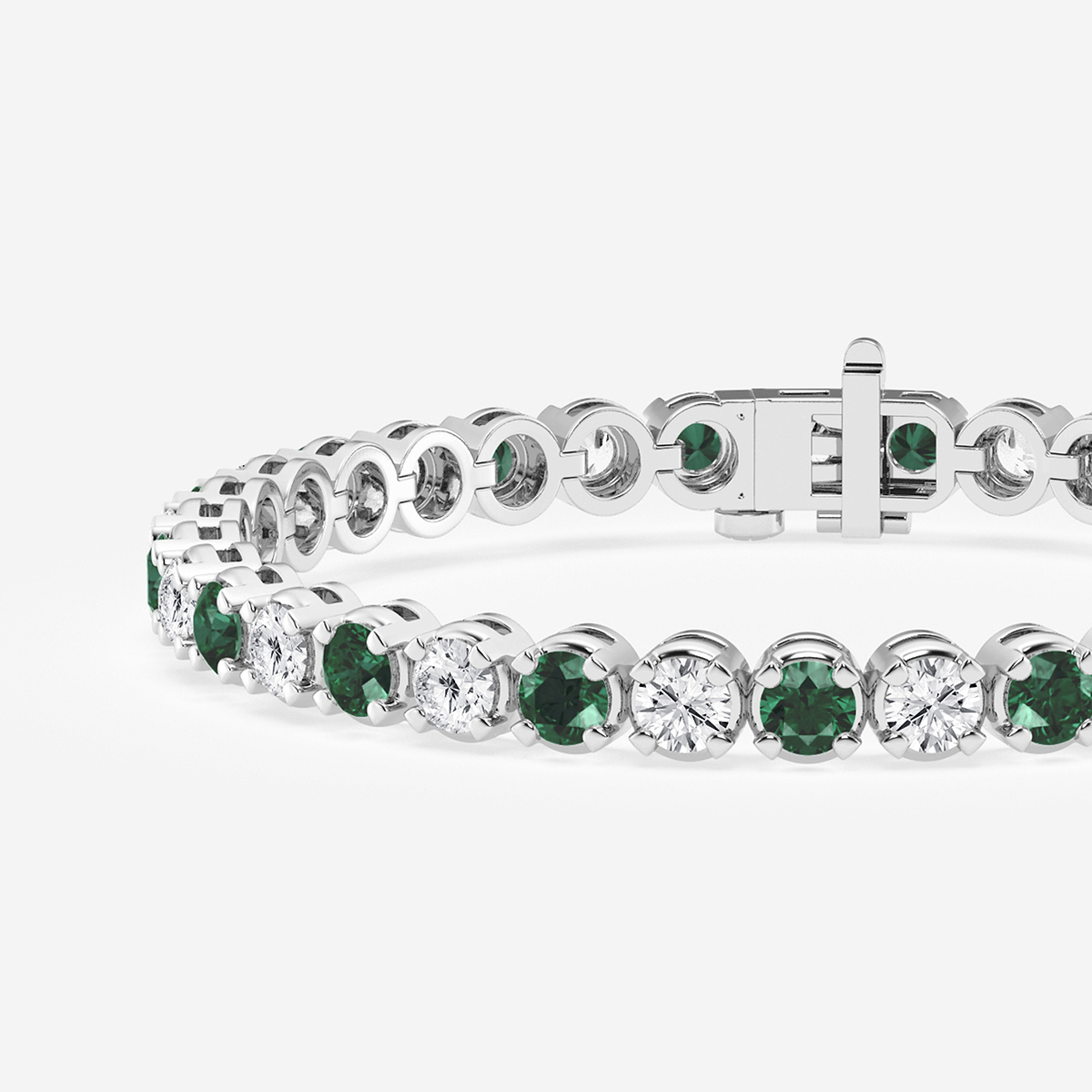 4.2 mm Round Created Emerald and 4 3/4 ctw Round Lab Grown Diamond Four-Prong Tennis Bracelet - 7 Inches 14K White Gold