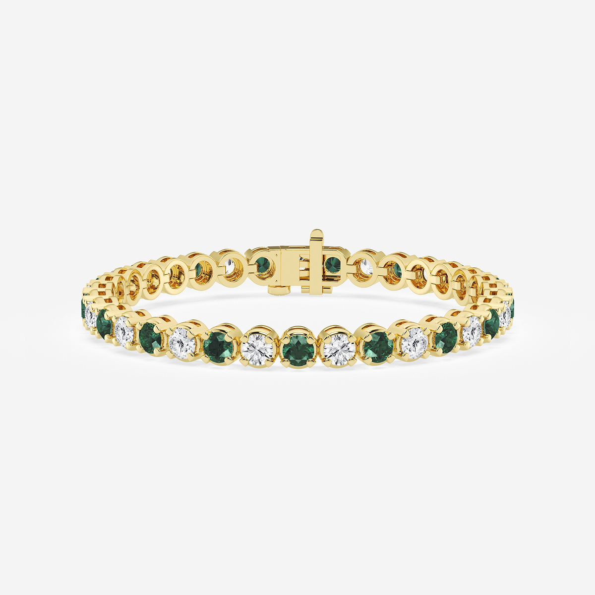 8 ctw Round Created Emerald and Round Lab Grown Diamond Four-Prong Tennis Bracelet - 8 Inches