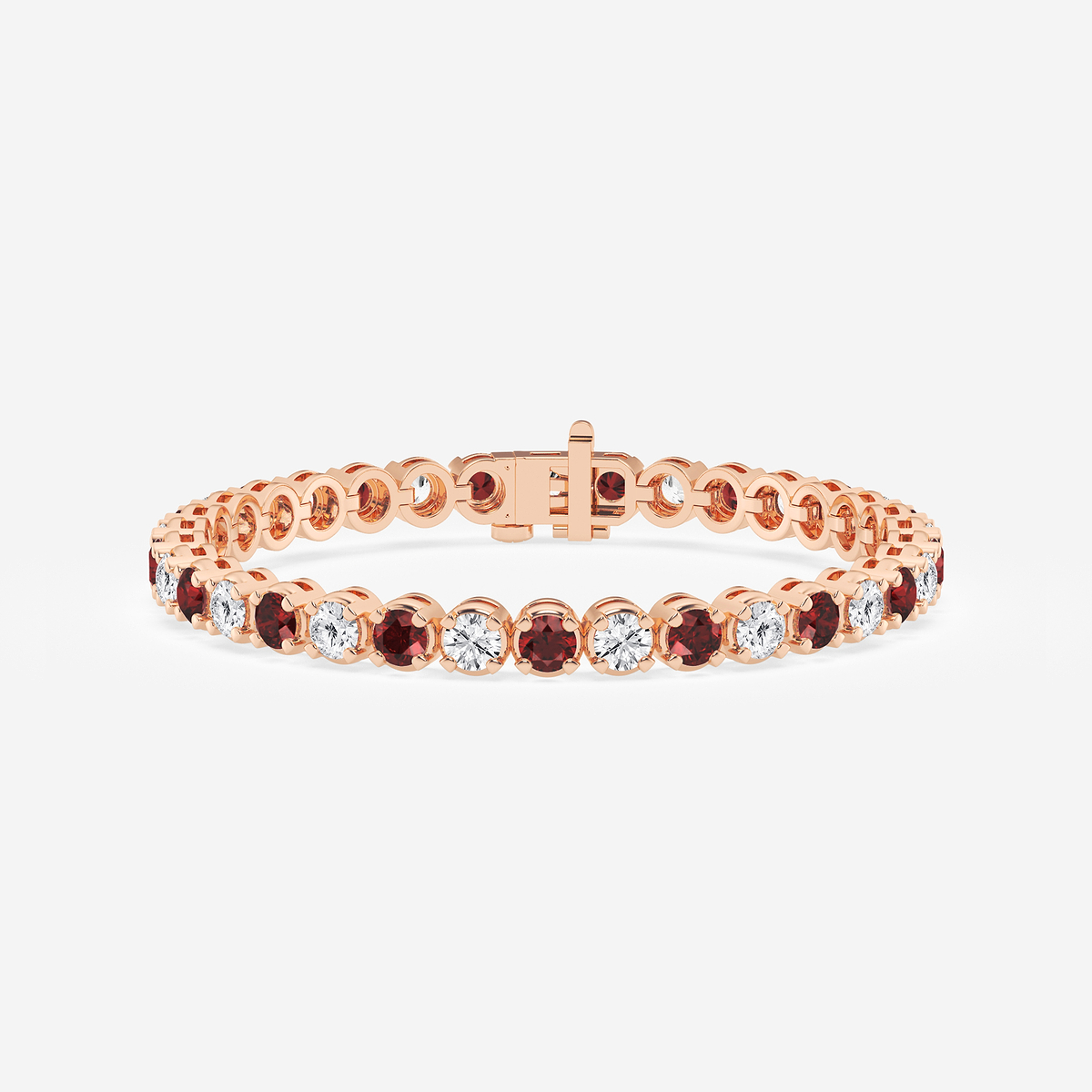 8 ctw Round Created Ruby and Round Lab Grown Diamond Four-Prong Tennis Bracelet - 8 Inches