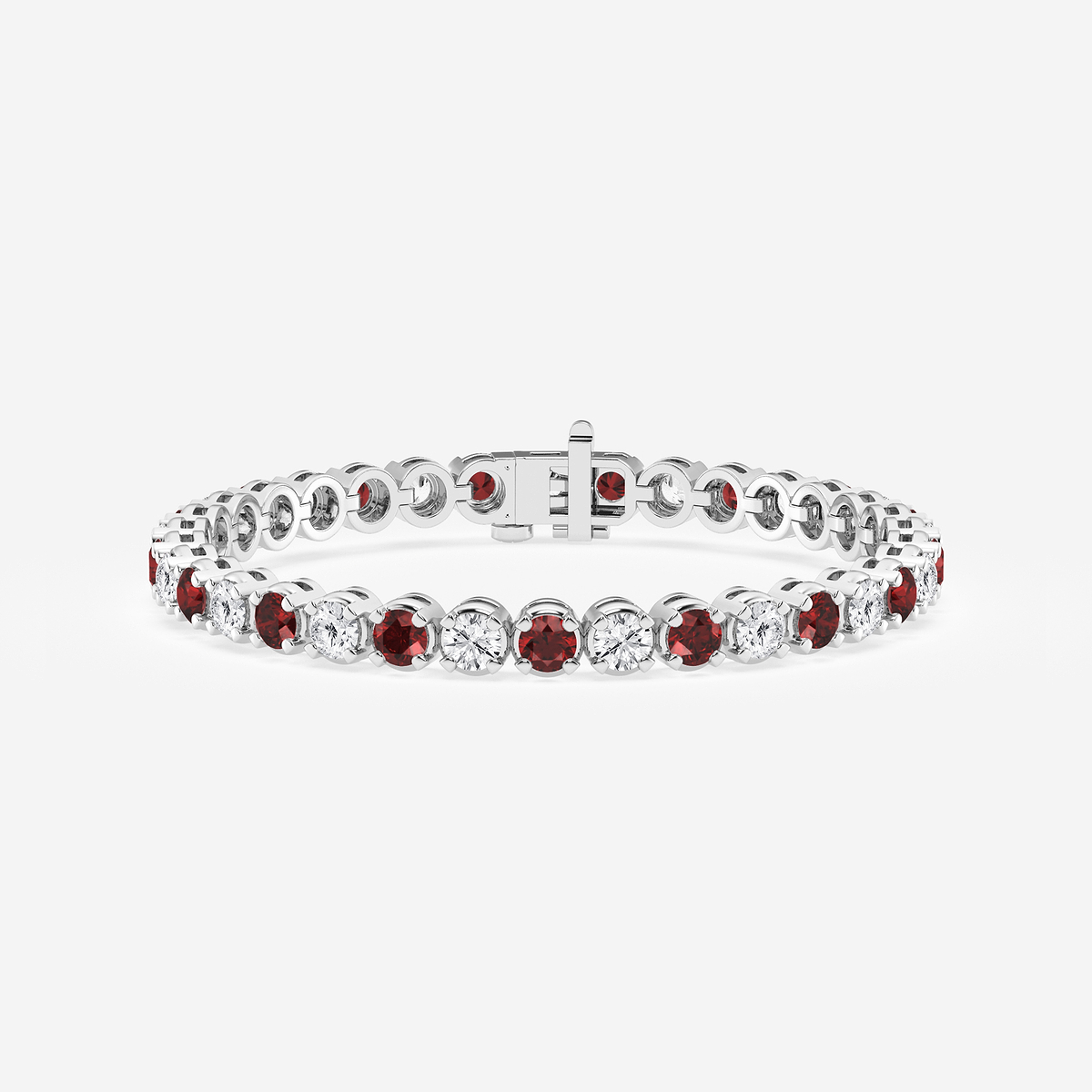 8 ctw Round Created Ruby and Round Lab Grown Diamond Four-Prong Tennis Bracelet - 8 Inches