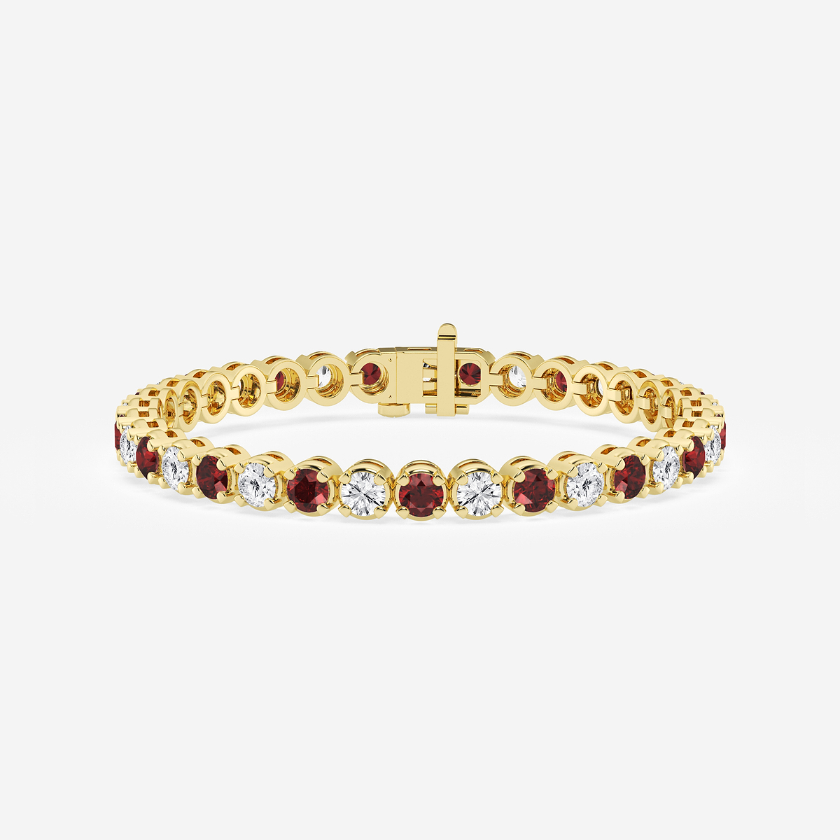 8 ctw Round Created Ruby and Round Lab Grown Diamond Four-Prong Tennis Bracelet - 8 Inches