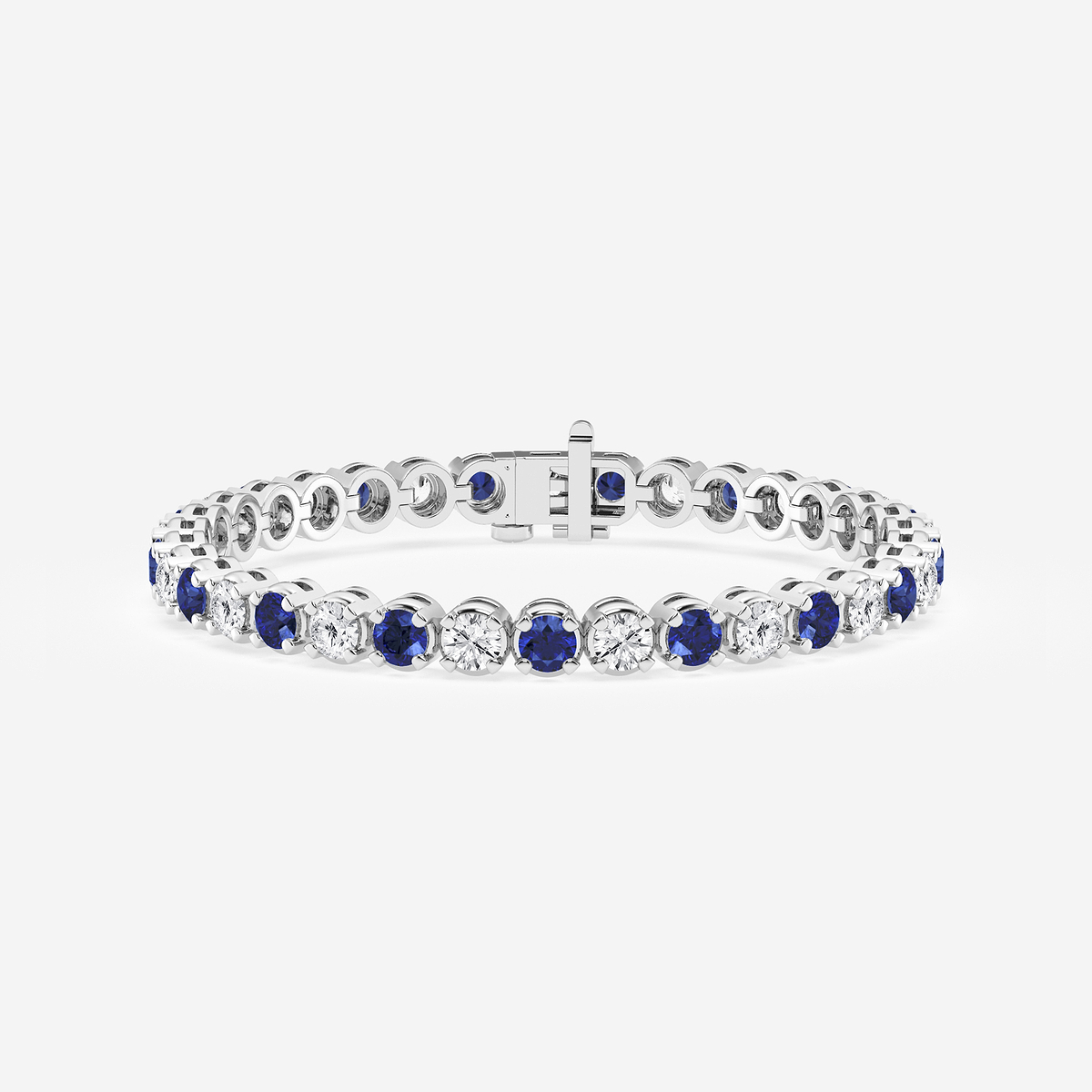 4.2 mm Round Created Sapphire and 4 3/4 ctw Round Lab Grown Diamond Four-Prong Tennis Bracelet - 7 Inches 14K White Gold