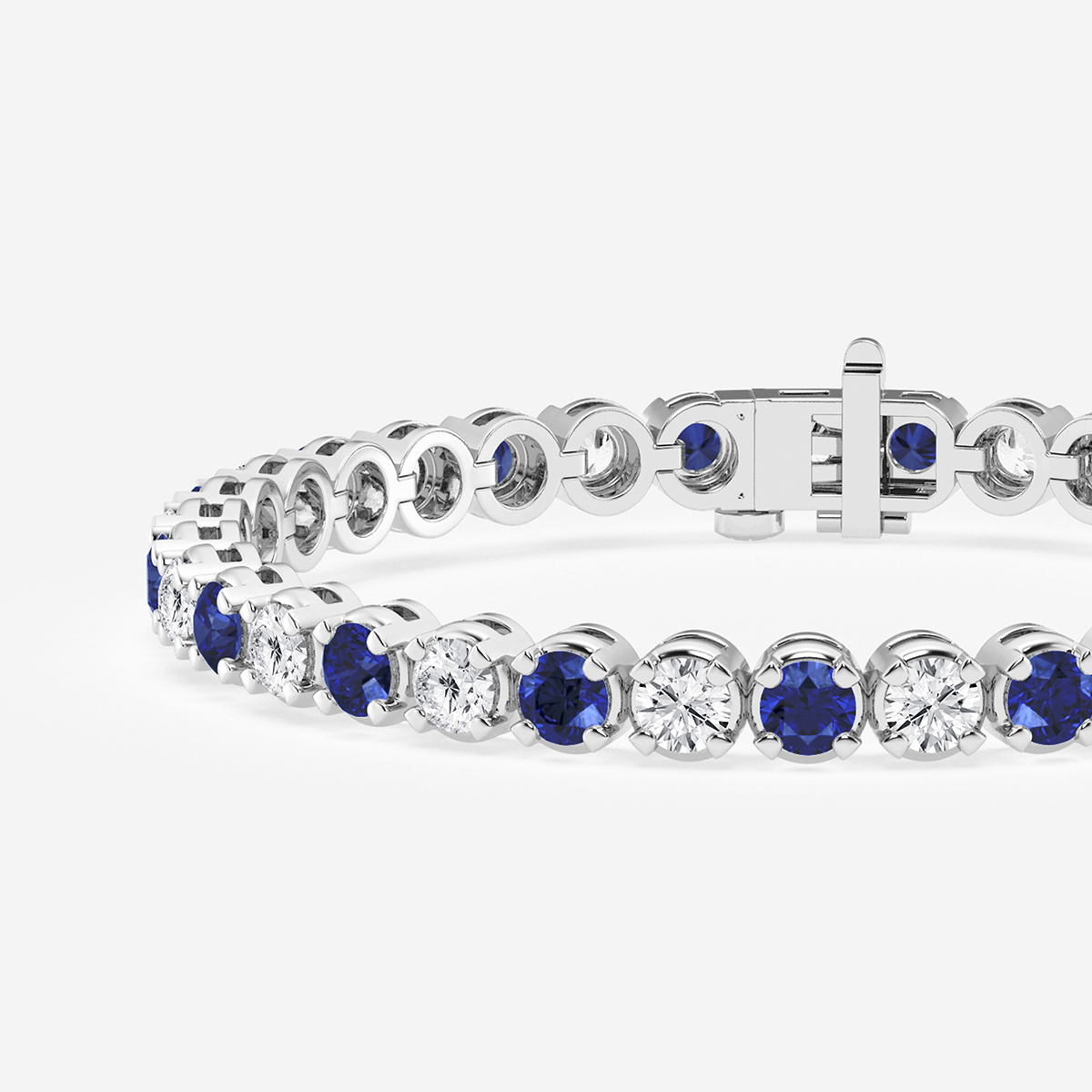 4.2 mm Round Created Sapphire and 4 3/4 ctw Round Lab Grown Diamond Four-Prong Tennis Bracelet - 7 Inches 14K White Gold