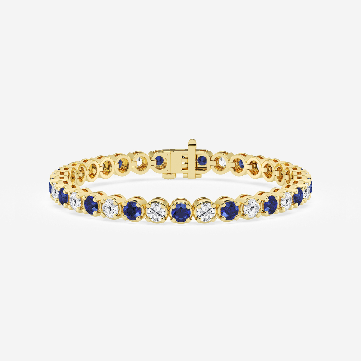 8 ctw Round Created Sapphire and Round Lab Grown Diamond Four-Prong Tennis Bracelet - 8 Inches