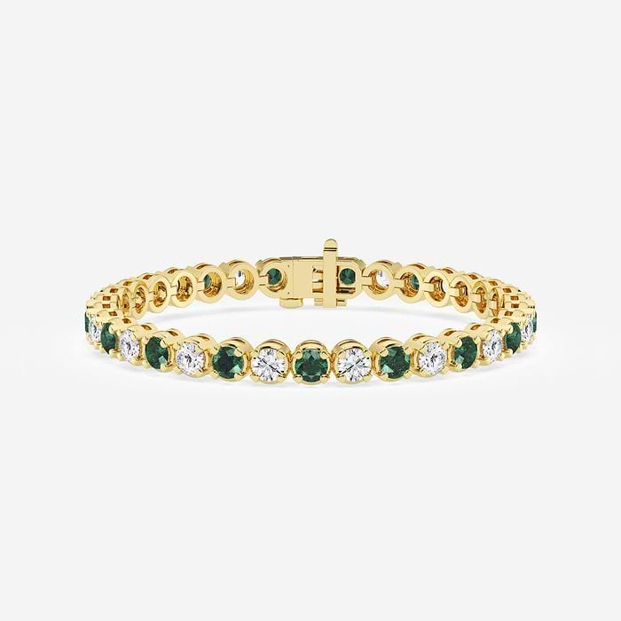 Emerald Four Prong Round Tennis Bracelet