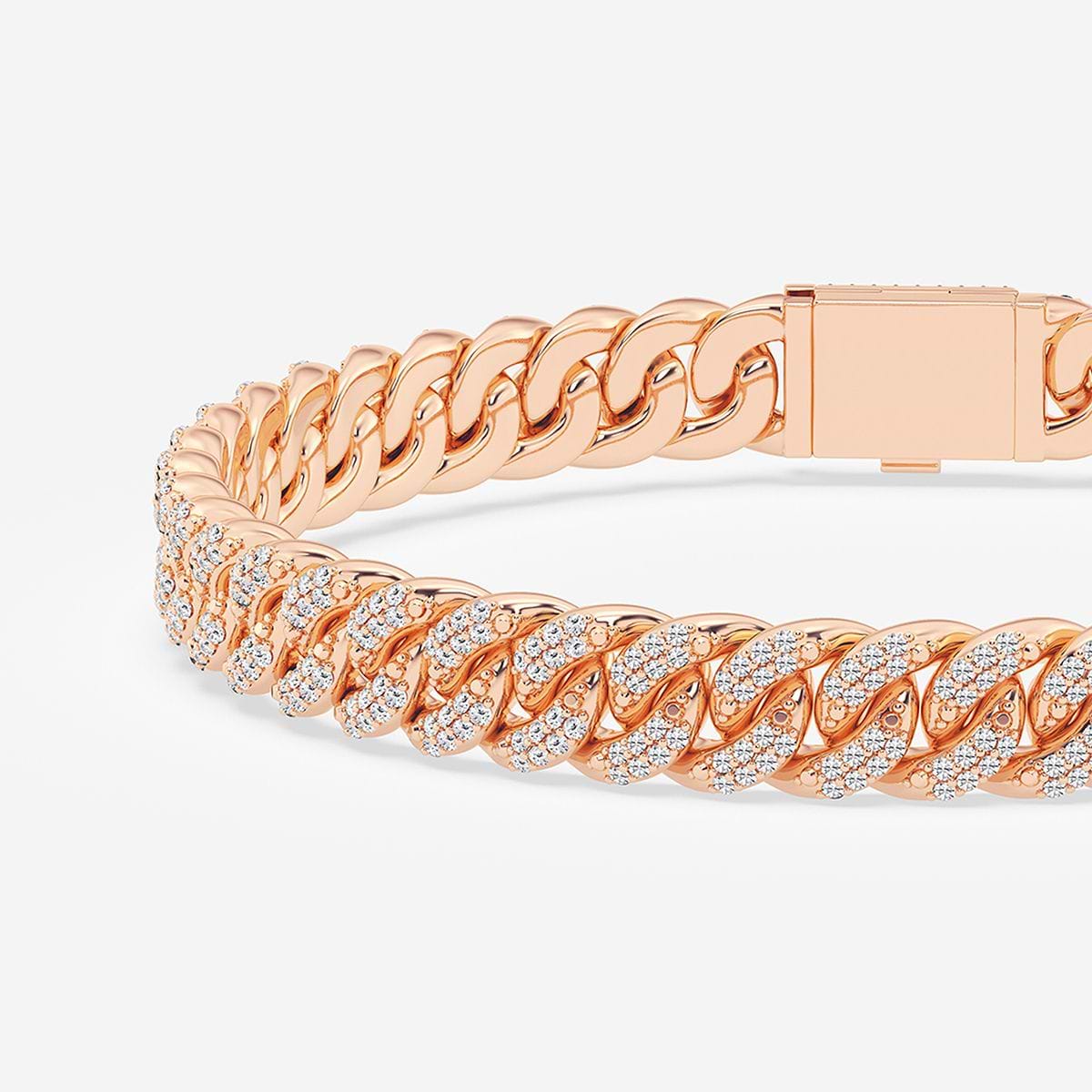 2 ctw Round Lab Grown Diamond Cuban Link Bracelet - 6.5 Inches 14K Rose Gold, F, VS2