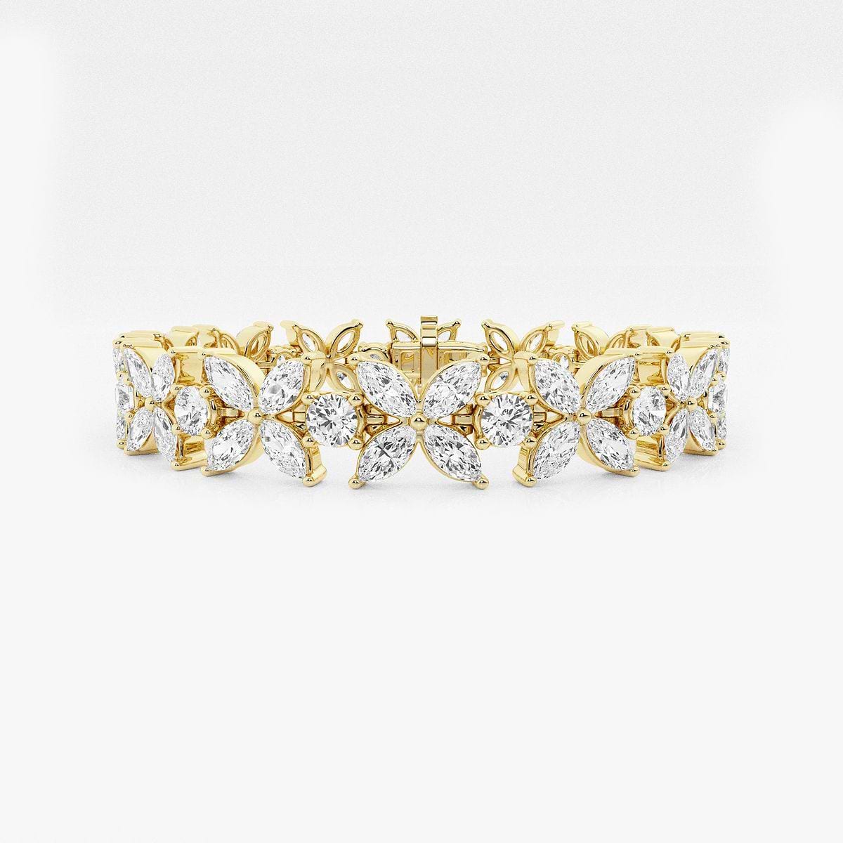 17 7/8 ctw Marquise Lab Grown Diamond Flower Fashion Bracelet - 7 Inches 14K Yellow Gold, F, VS2