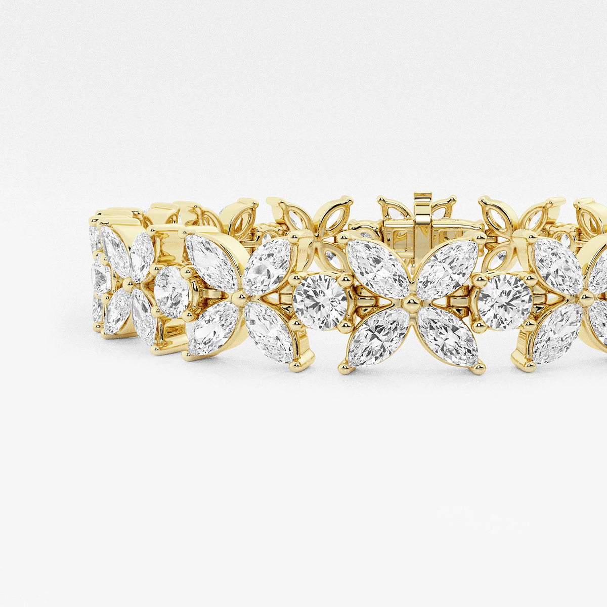 17 7/8 ctw Marquise Lab Grown Diamond Flower Fashion Bracelet - 7 Inches 14K Yellow Gold, F, VS2