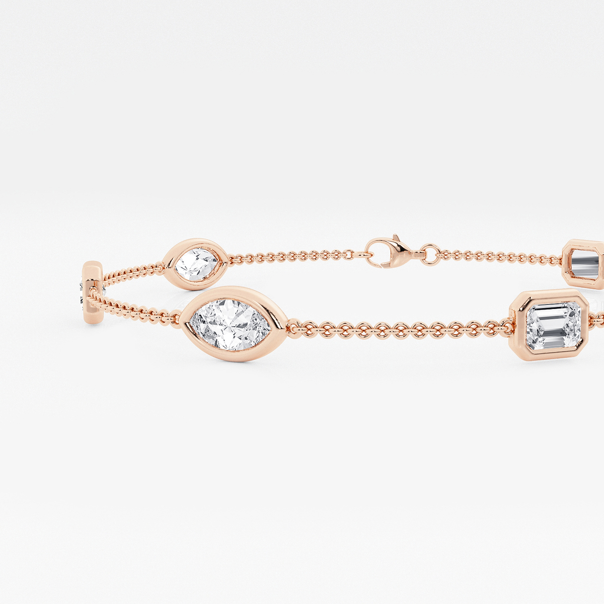 Additional Image 1 for  2 ctw Emerald & Marquise Lab Grown Diamond Station Chain Bracelet - 7 Inches