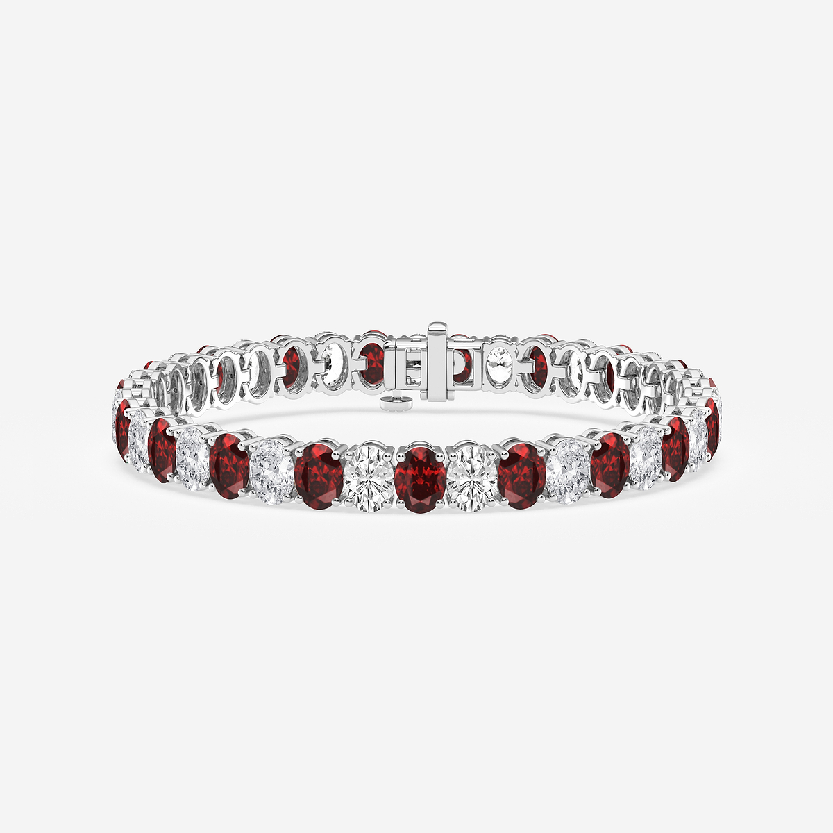 14 ctw Oval Created Ruby and Oval Lab Grown Diamond Four-Prong Tennis Bracelet - 7 Inches
