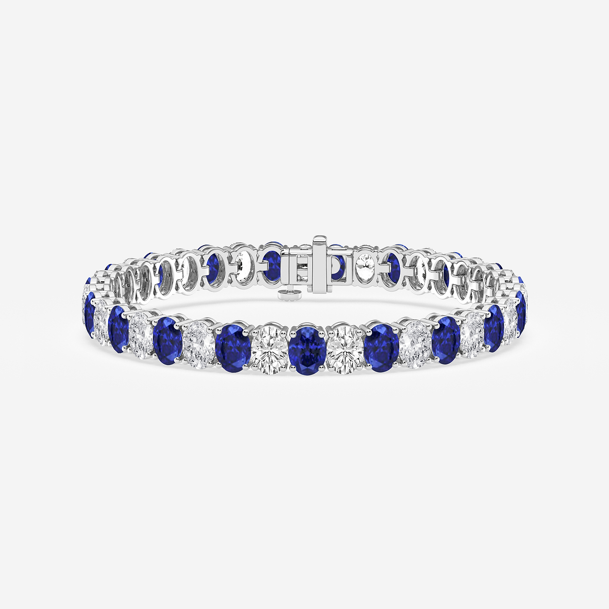 14 ctw Oval Created Sapphire and Oval Lab Grown Diamond Four-Prong Tennis Bracelet - 7 Inches