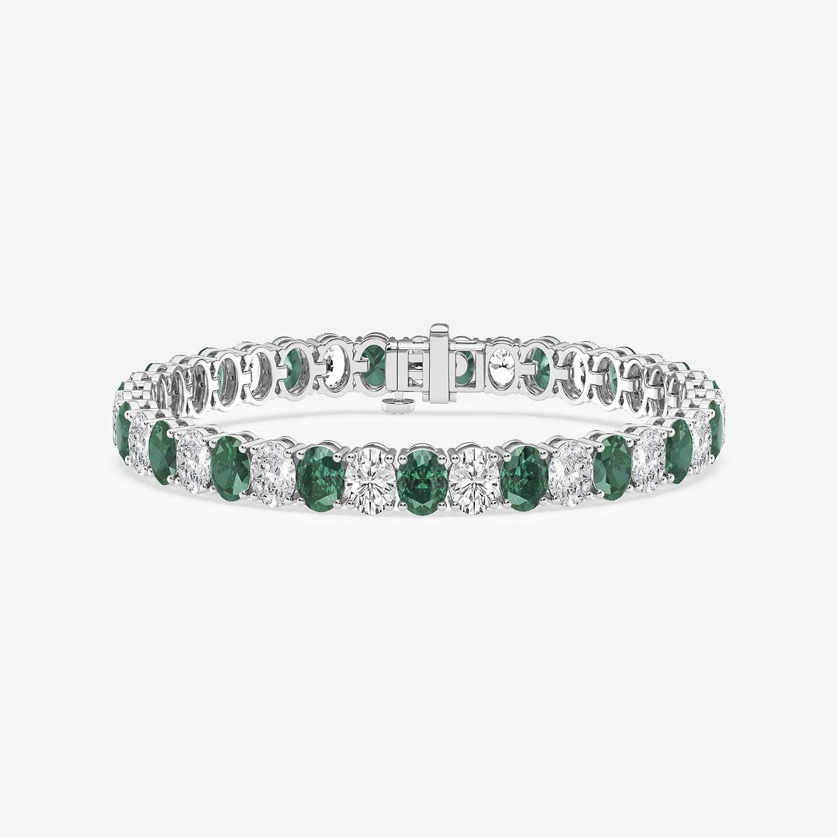 6.0x4.2 mm Oval Created Emerald and 7 1/2 ctw Oval Lab Grown Diamond Four-Prong Tennis Bracelet - 7 Inches 14K White Gold