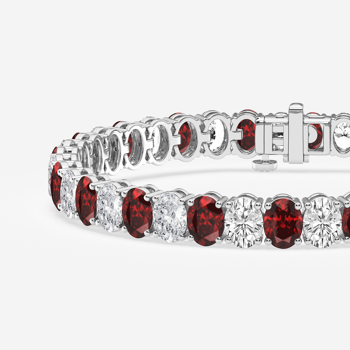 Additional Image 1 for  14 ctw Oval Created Ruby and Oval Lab Grown Diamond Four-Prong Tennis Bracelet - 7 Inches