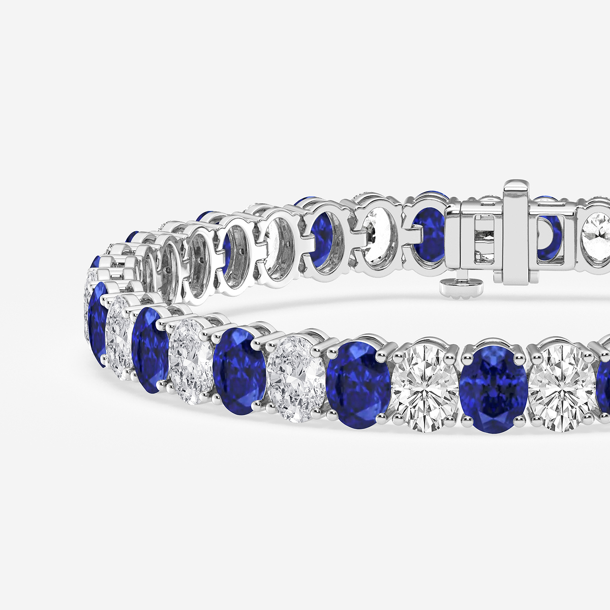 Additional Image 1 for  14 ctw Oval Created Sapphire and Oval Lab Grown Diamond Four-Prong Tennis Bracelet - 7 Inches